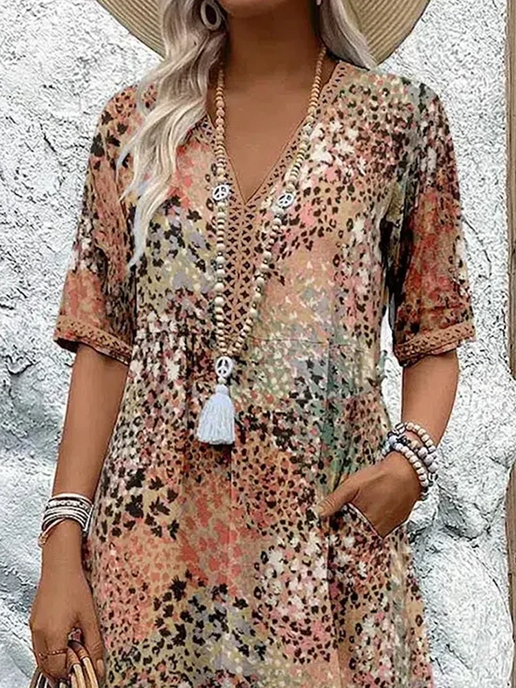 Giselle | Women's Printed V-Neck Flowy Midi Dress
