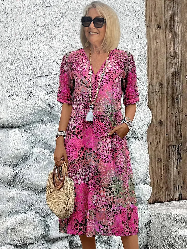 Giselle | Women's Printed V-Neck Flowy Midi Dress