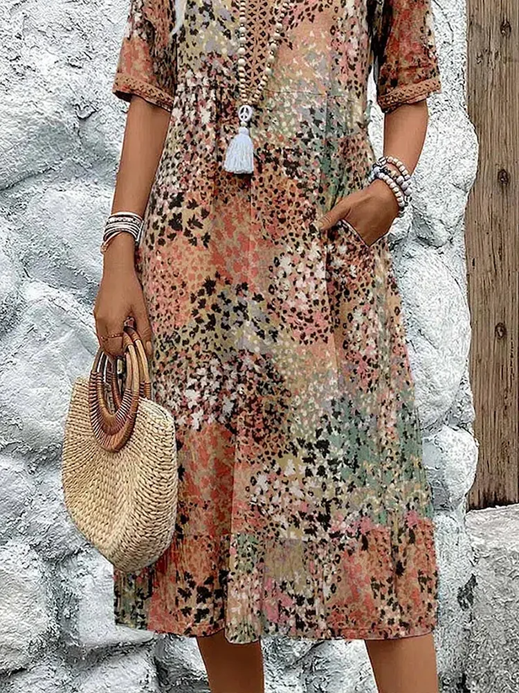 Giselle | Women's Printed V-Neck Flowy Midi Dress