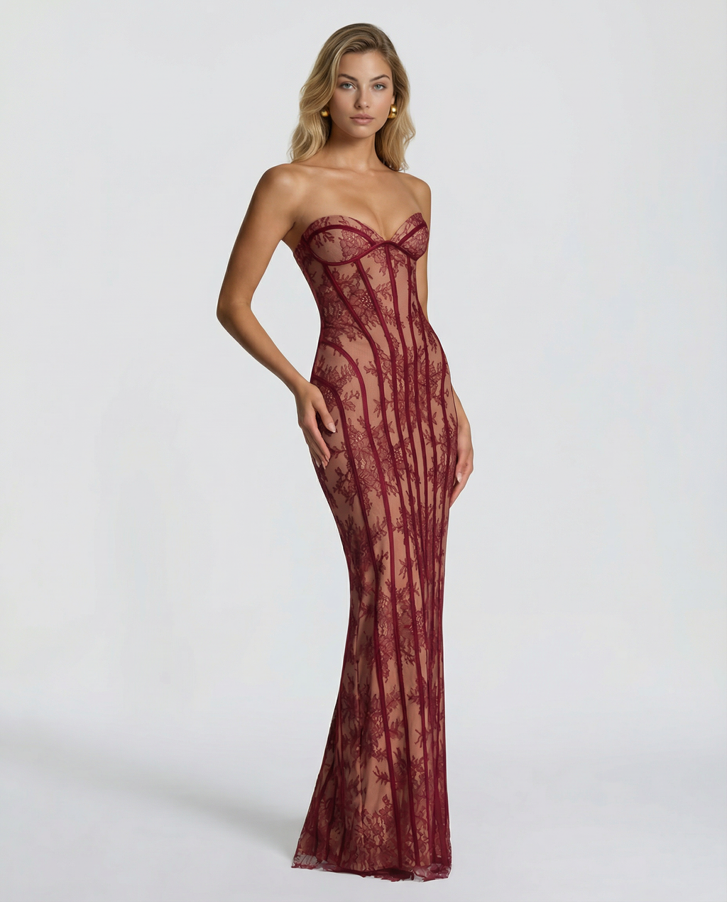 Gwendolyn | Women's Strapless Bodycon Corset Maxi Dress