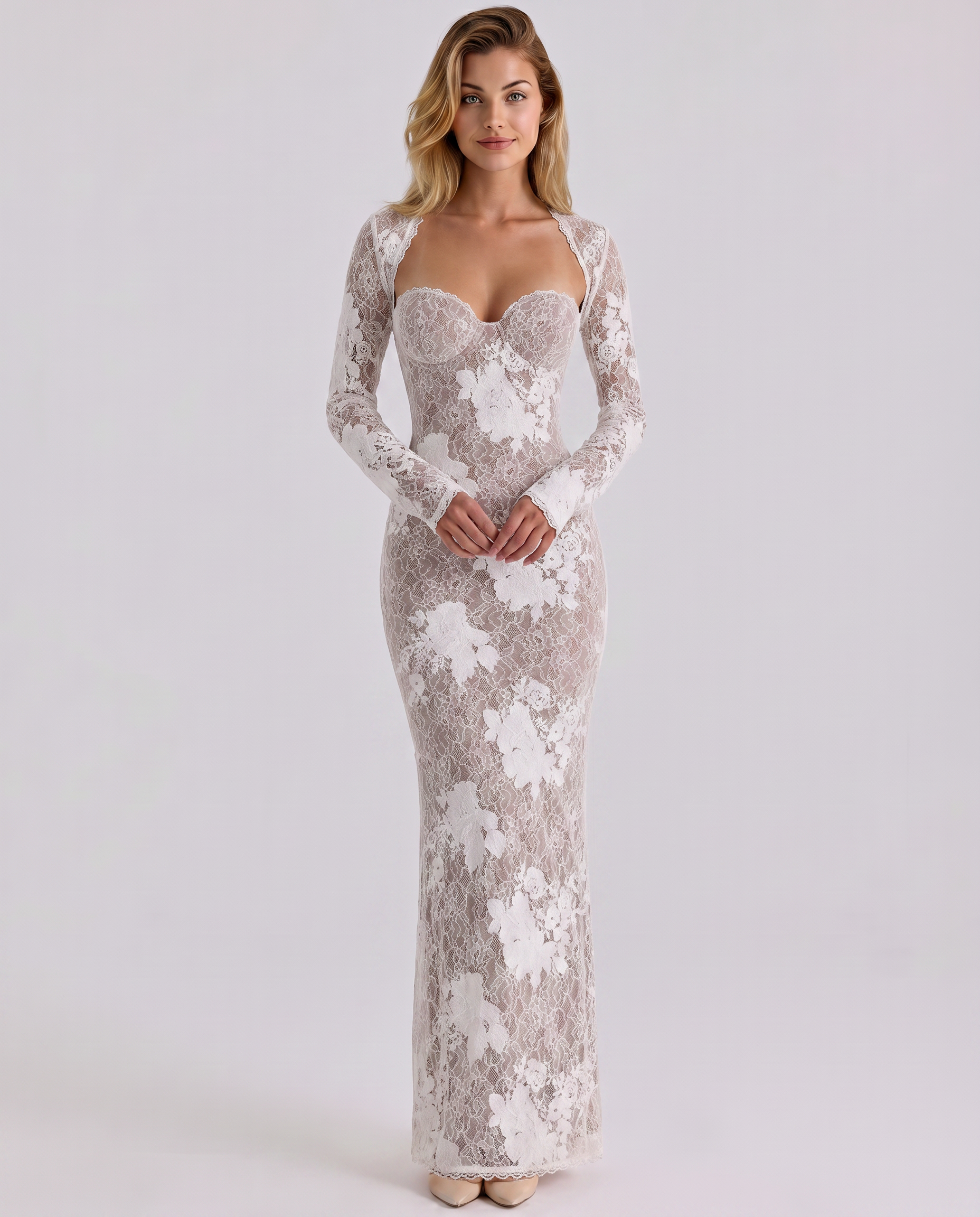 Hadley | Women's Long Sleeve Sweetheart Neck Wedding Guest Dress