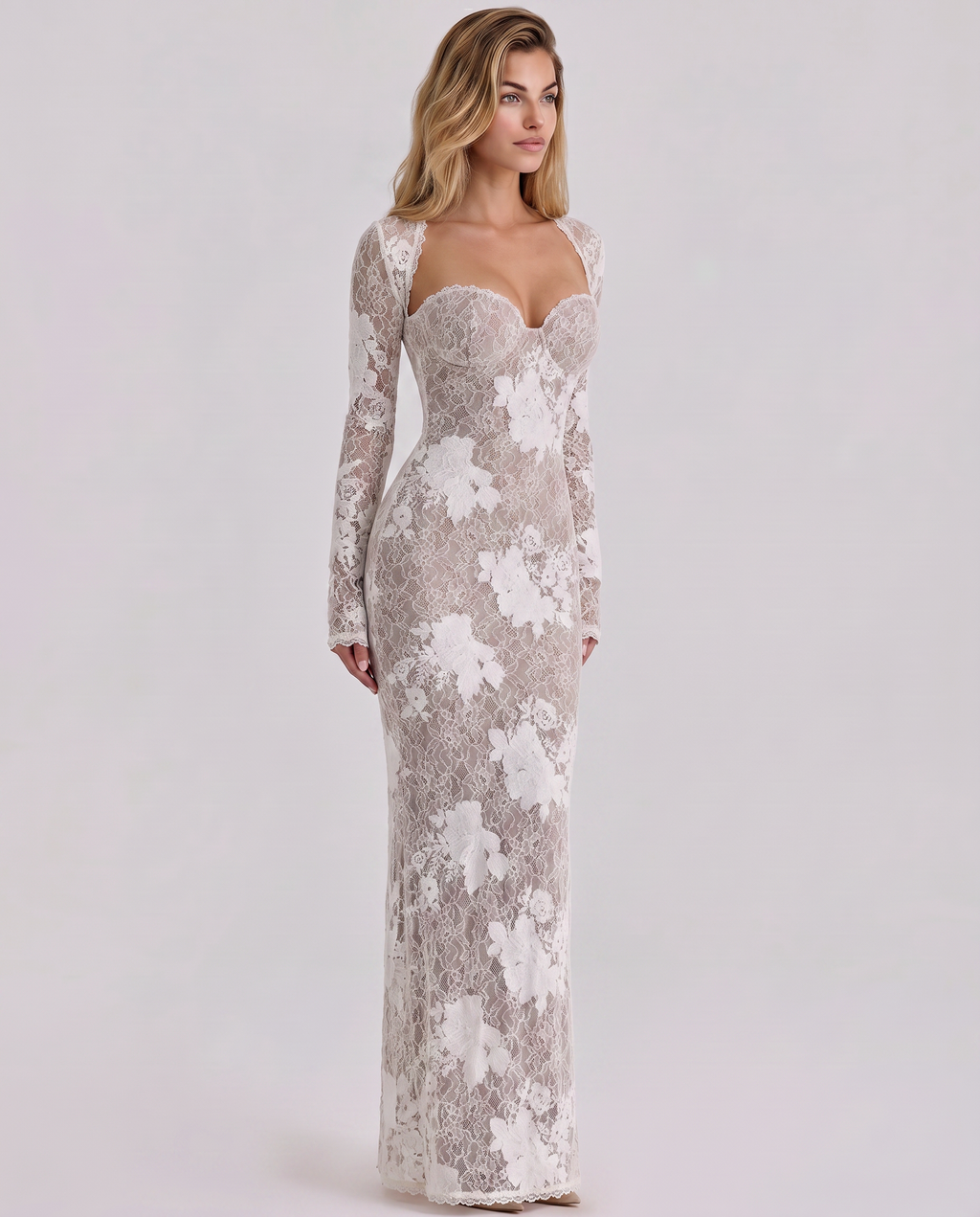 Hadley | Women's Long Sleeve Sweetheart Neck Wedding Guest Dress