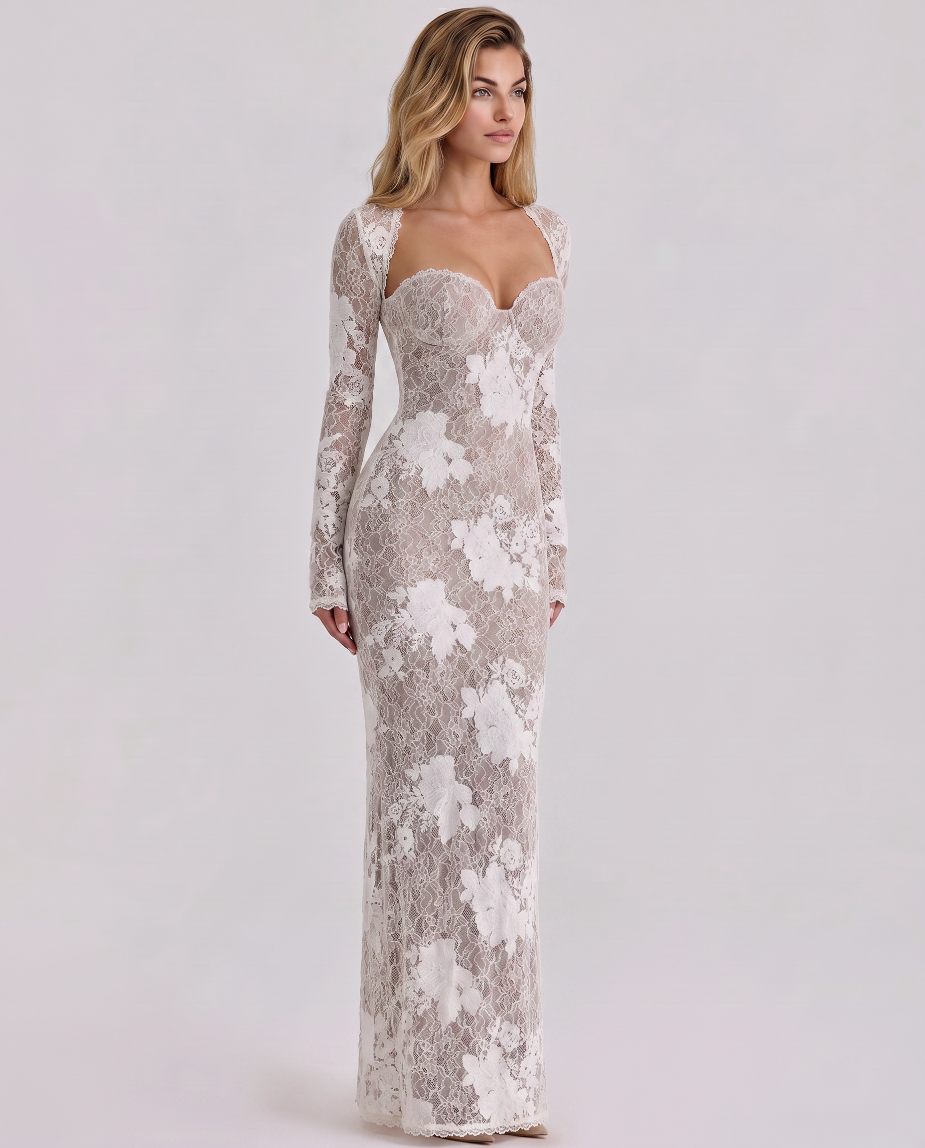 Hadley | Women's Long Sleeve Sweetheart Neck Wedding Guest Dress