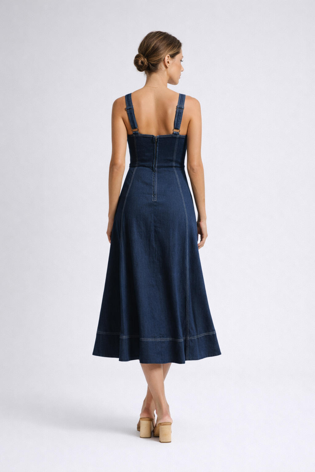 Hailey | Women's Button Front Sleeveless Denim Midi Dress