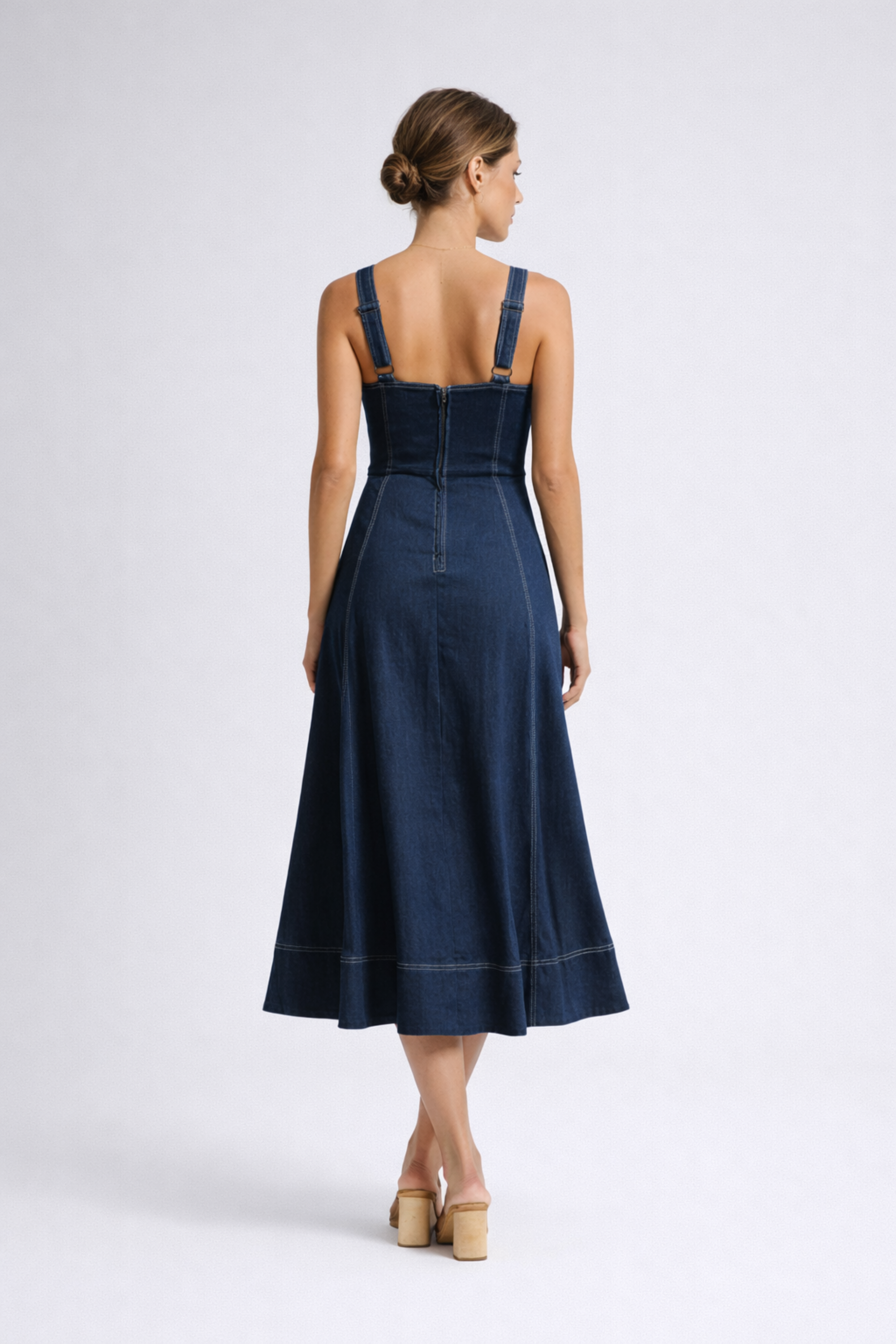 Hailey | Women's Button Front Sleeveless Denim Midi Dress