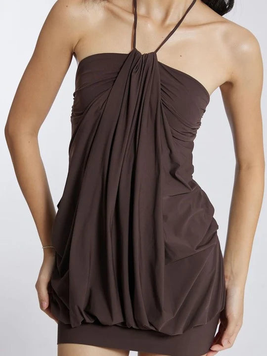 Hallie | Women’s Halter Neck Sleeveless Draped Ruched Mini Dress