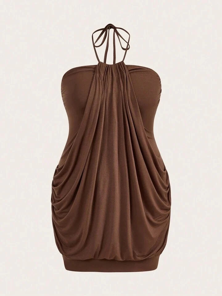 Hallie | Women’s Halter Neck Sleeveless Draped Ruched Mini Dress