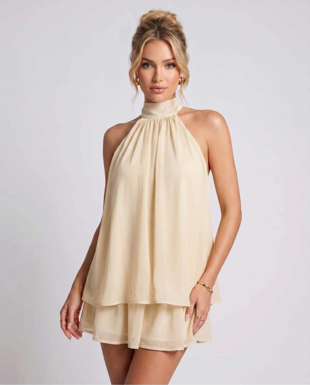 Hayden | Women's Halter Neck Layered Grad Party Mini Dress