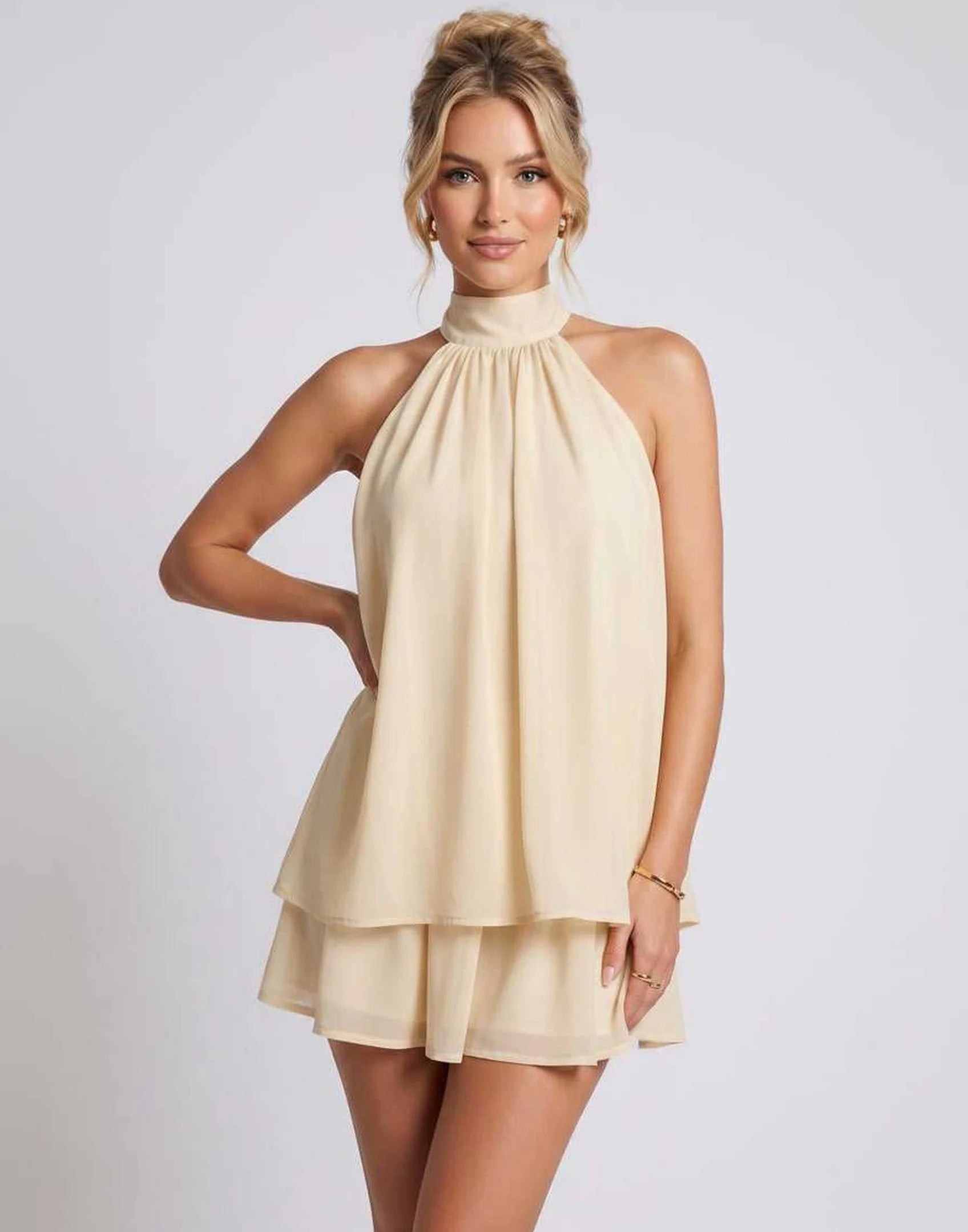 Hayden | Women's Halter Neck Layered Grad Party Mini Dress