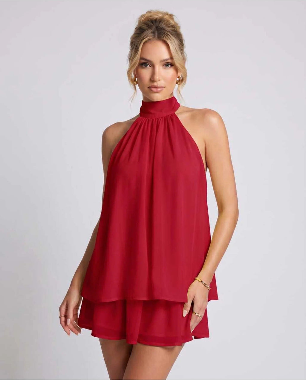 Hayden | Women's Halter Neck Layered Grad Party Mini Dress