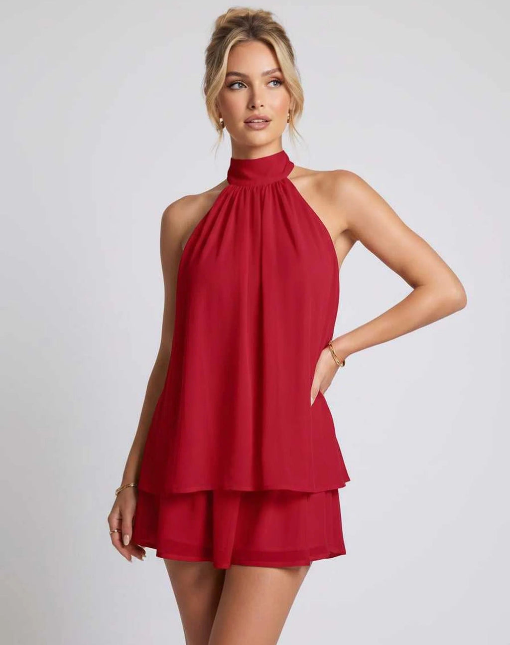 Hayden | Women's Halter Neck Layered Grad Party Mini Dress