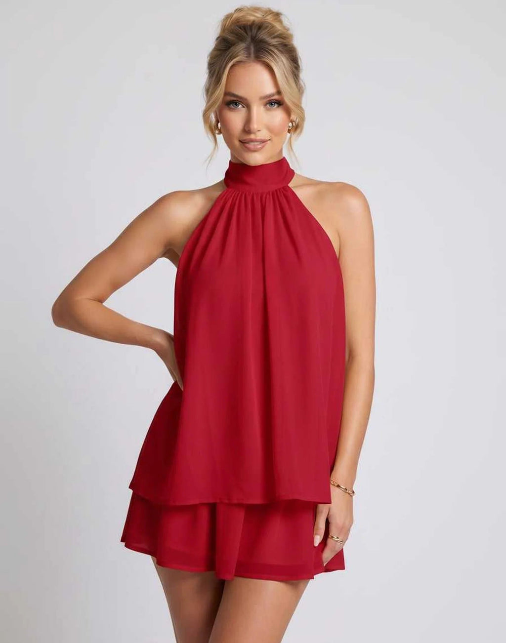 Hayden | Women's Halter Neck Layered Grad Party Mini Dress