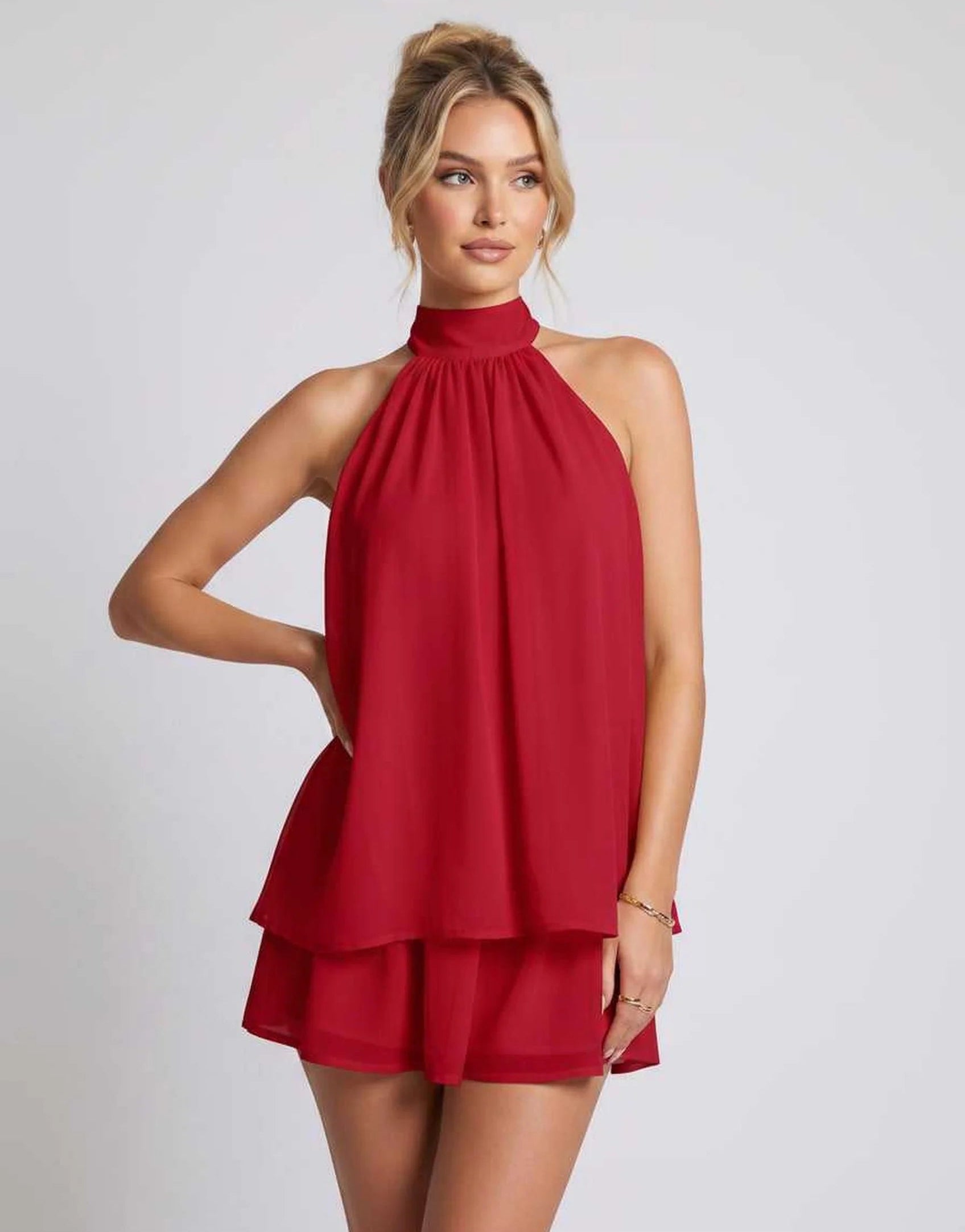 Hayden | Women's Halter Neck Layered Grad Party Mini Dress