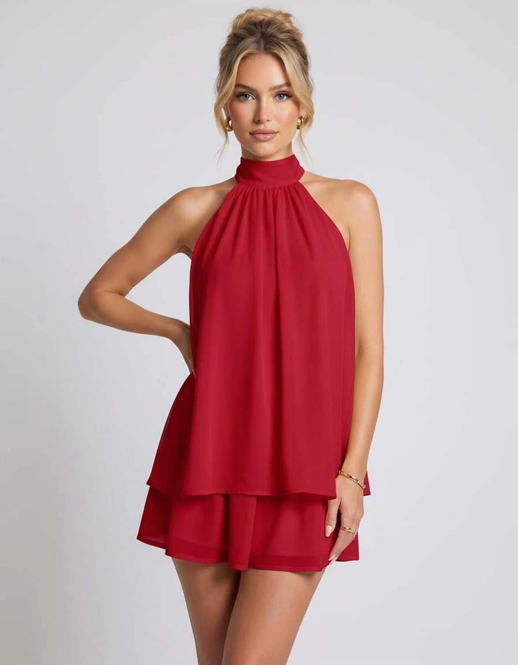 Hayden | Women's Halter Neck Layered Grad Party Mini Dress