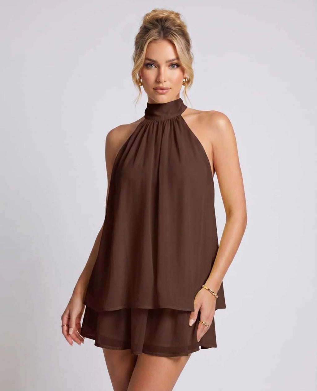 Hayden | Women's Halter Neck Layered Grad Party Mini Dress
