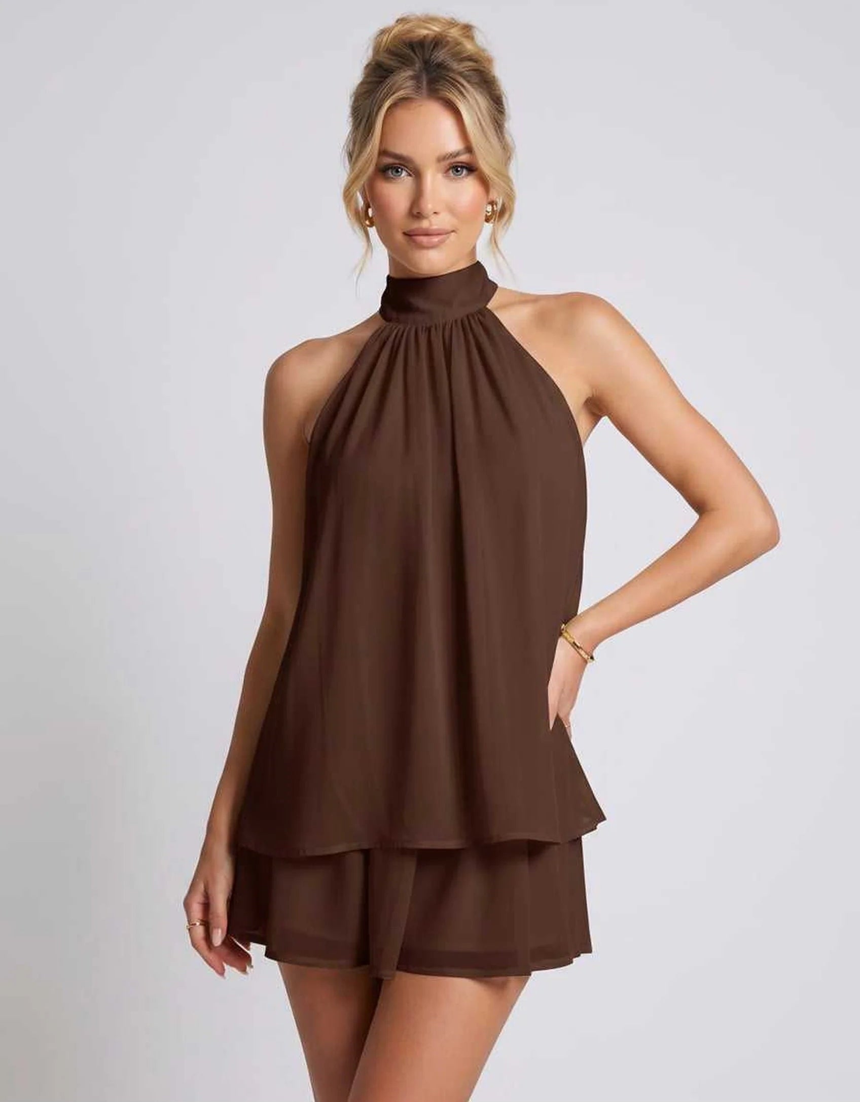 Hayden | Women's Halter Neck Layered Grad Party Mini Dress