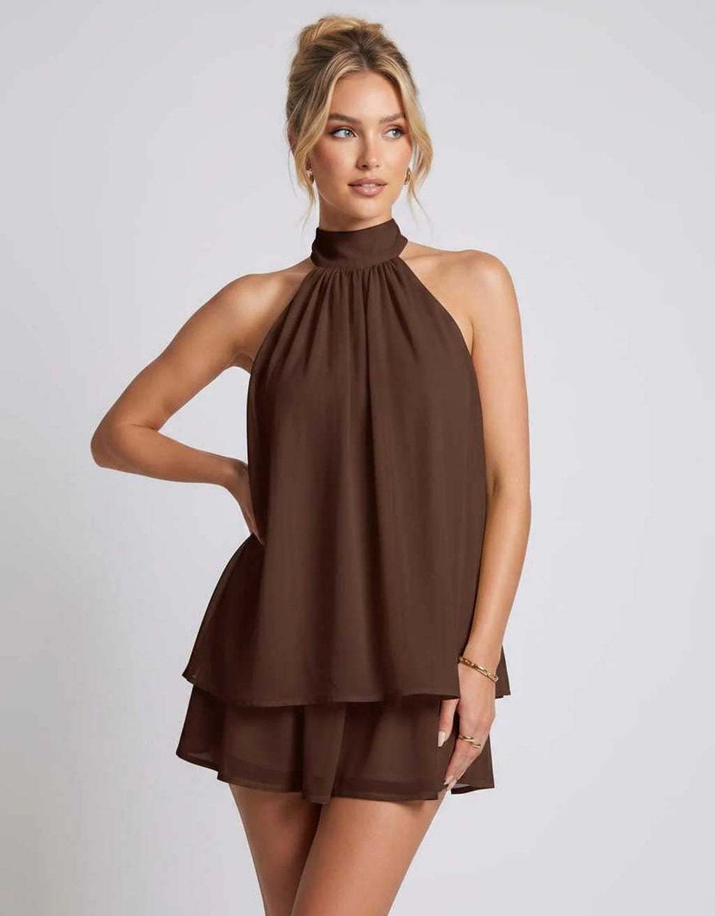 Hayden | Women's Halter Neck Layered Grad Party Mini Dress