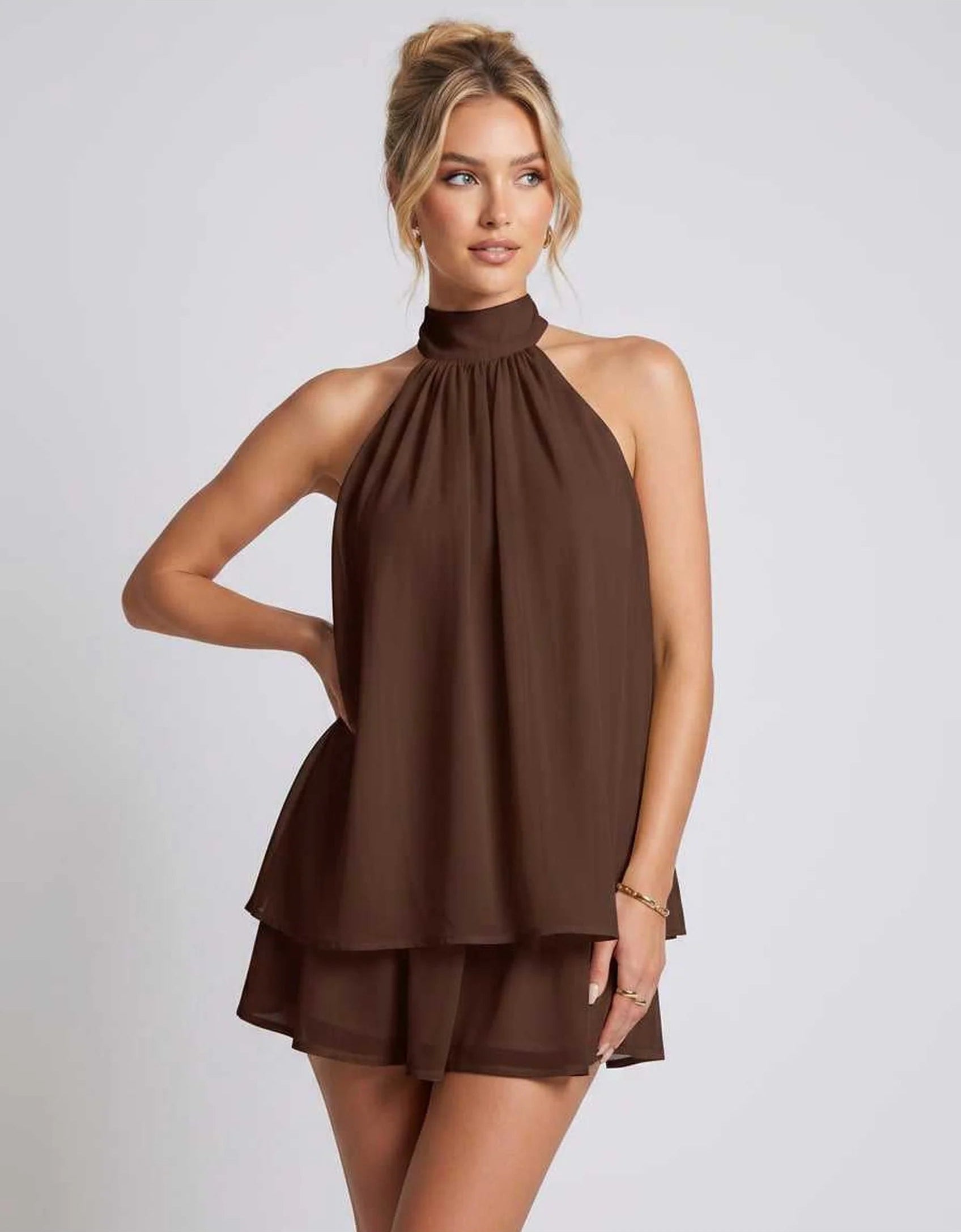 Hayden | Women's Halter Neck Layered Grad Party Mini Dress