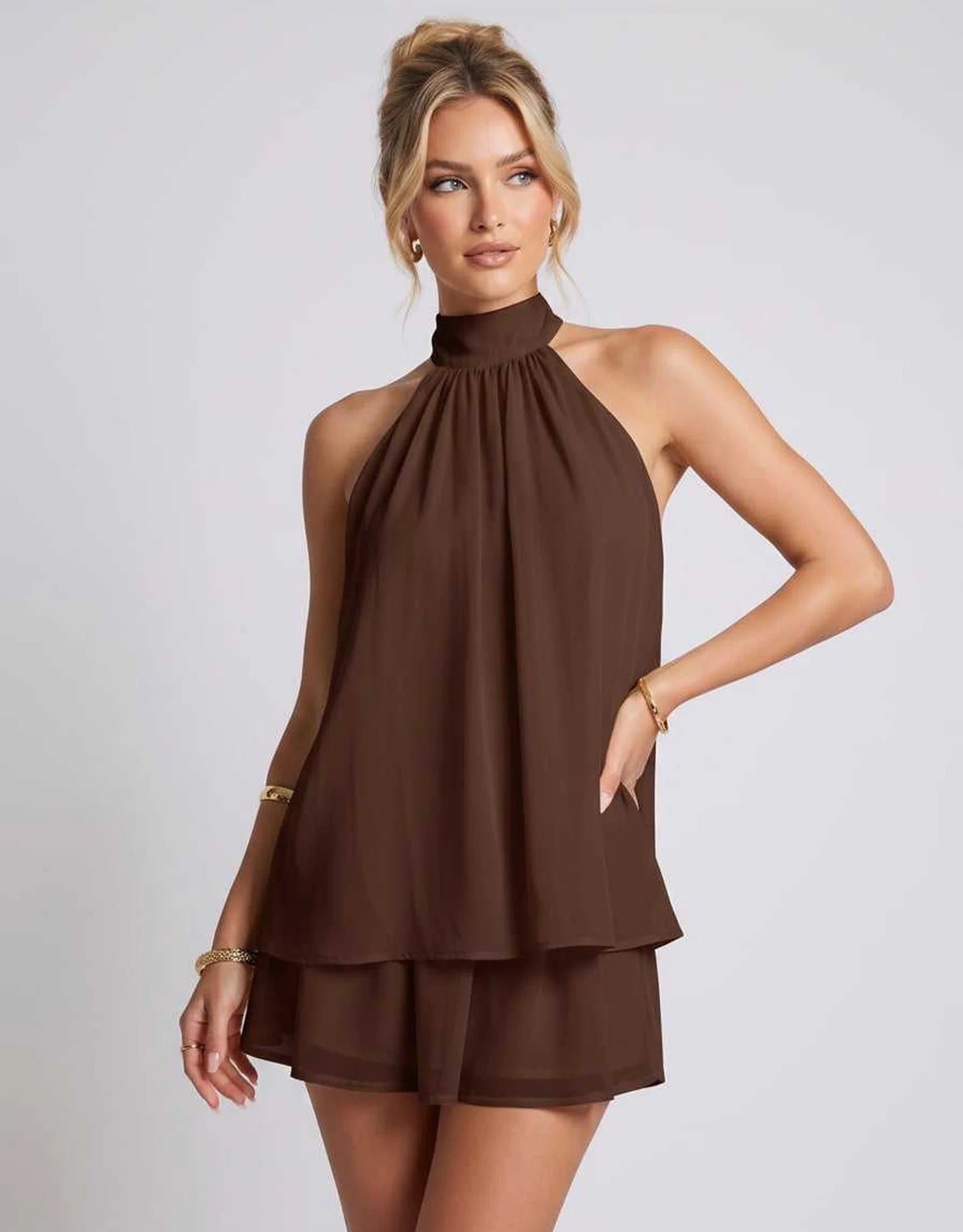 Hayden | Women's Halter Neck Layered Grad Party Mini Dress