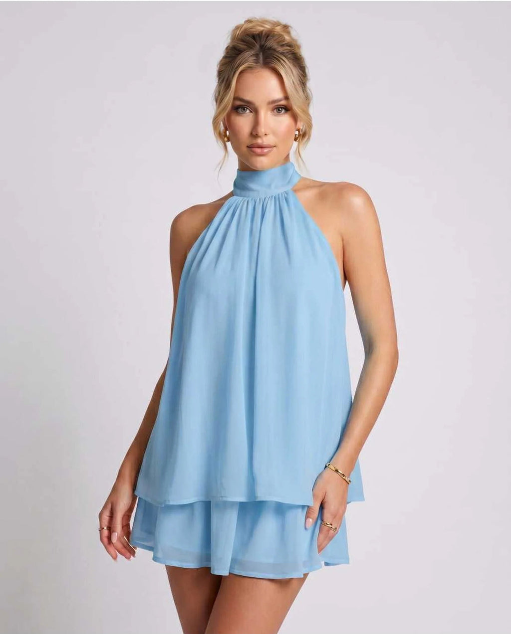 Hayden | Women's Halter Neck Layered Grad Party Mini Dress