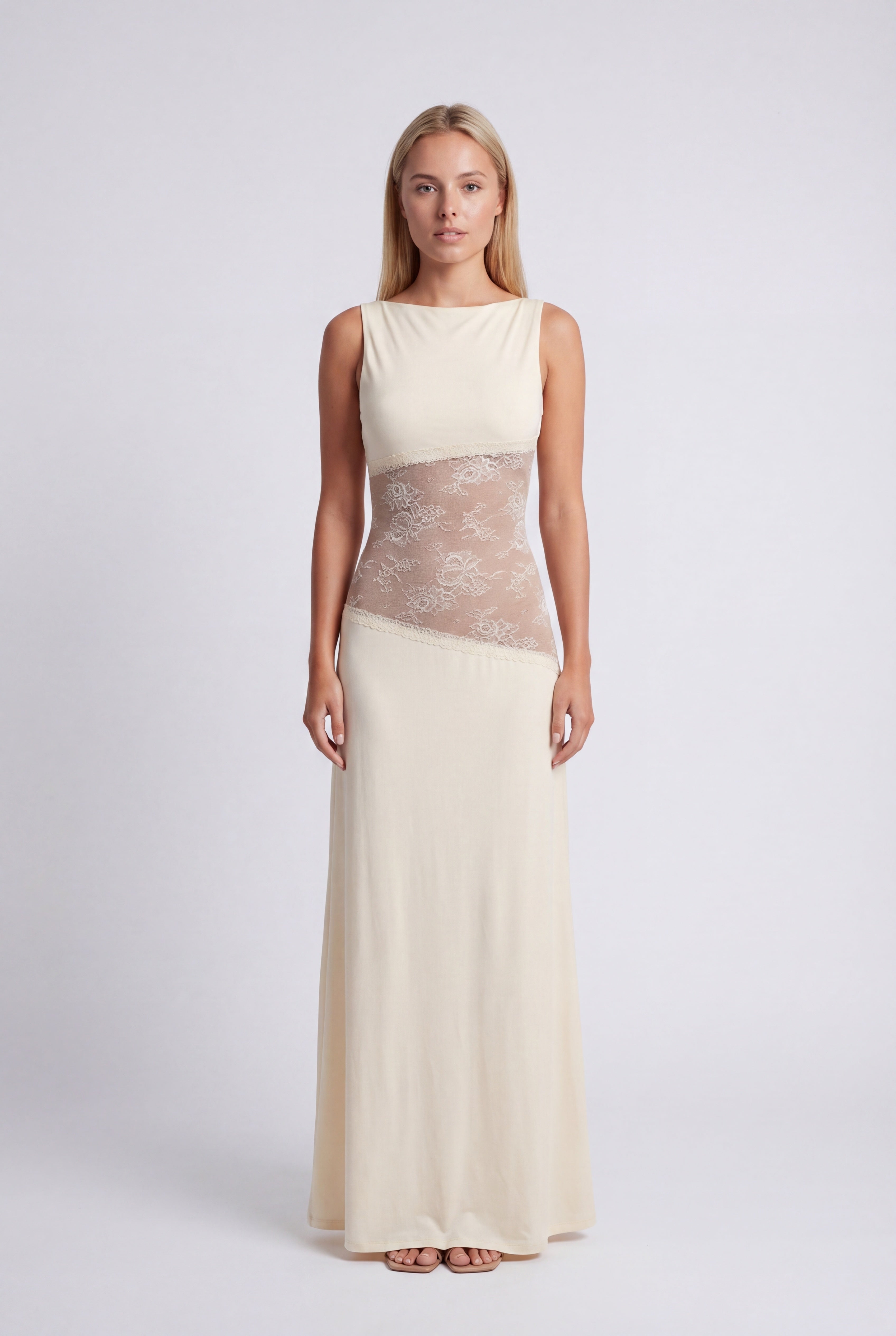 Hayley | Women's Sleeveless Open Back Boat Neck Maxi Dress