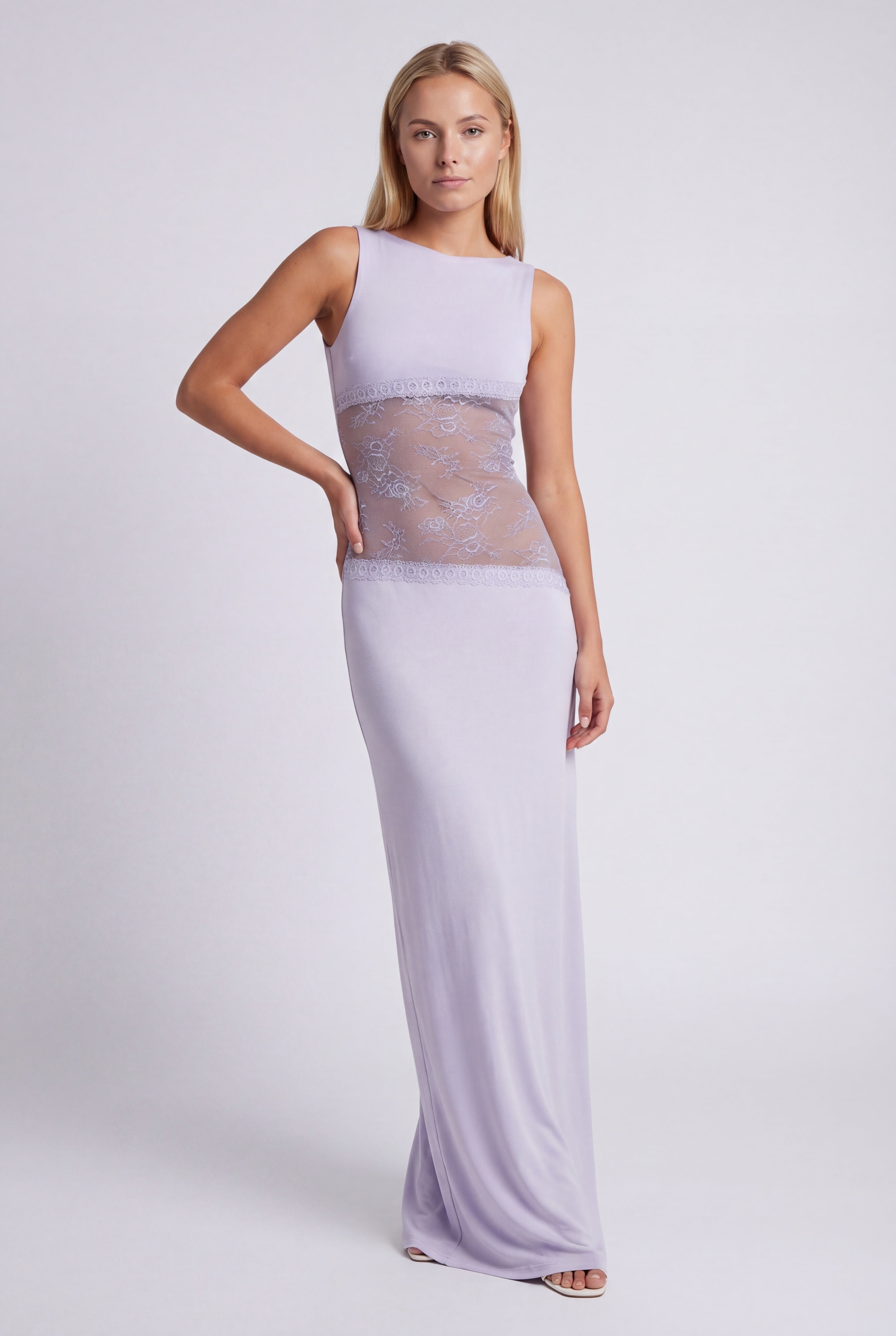 Hayley | Women's Sleeveless Open Back Boat Neck Maxi Dress