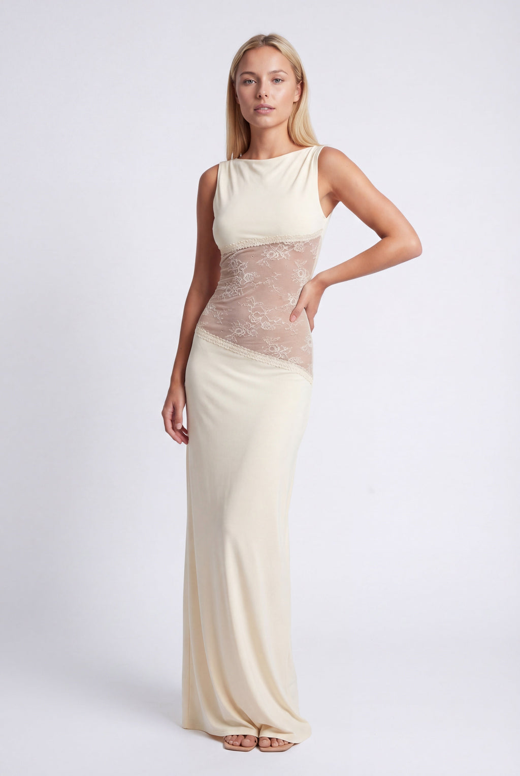 Hayley | Women's Sleeveless Open Back Boat Neck Maxi Dress