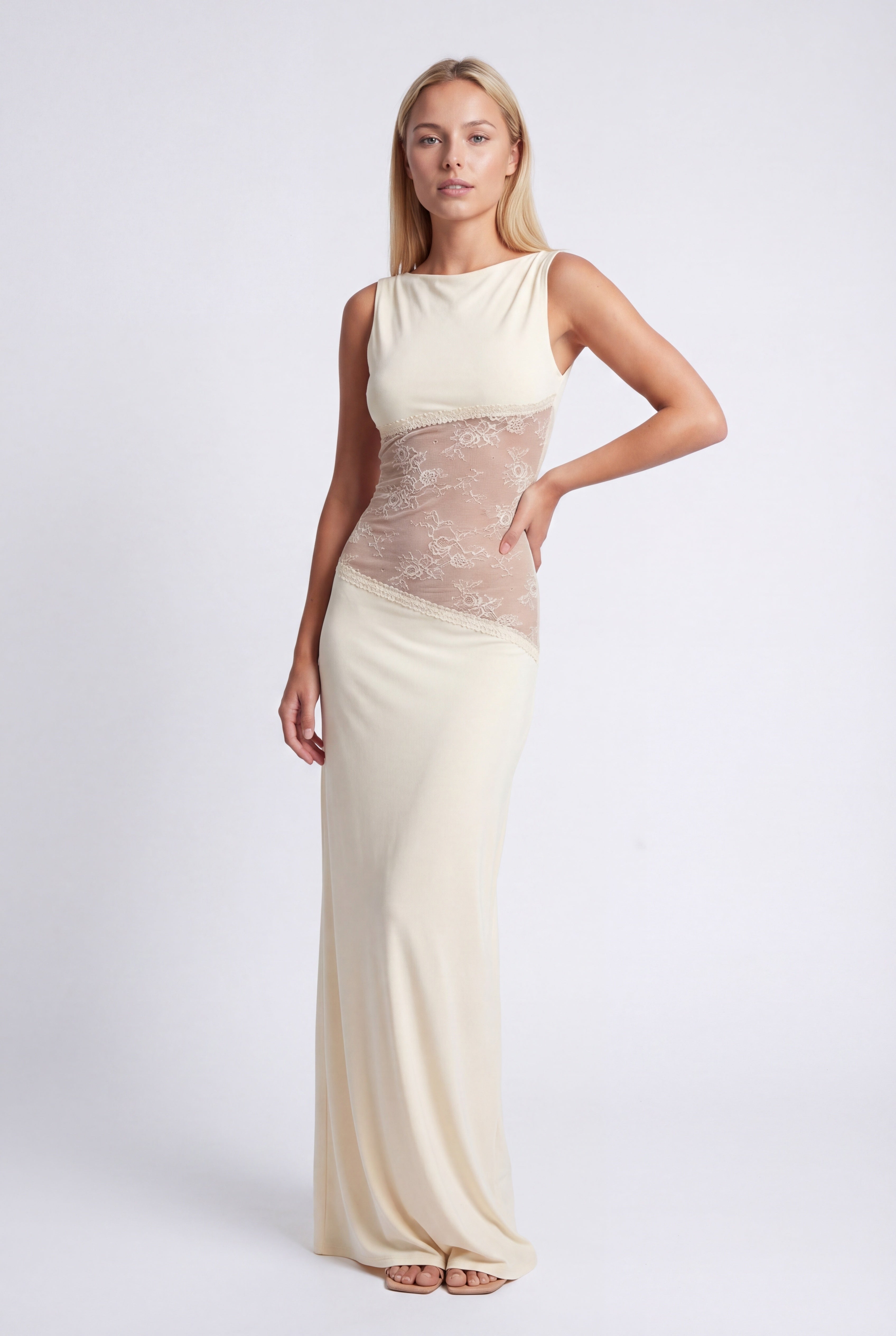 Hayley | Women's Sleeveless Open Back Boat Neck Maxi Dress