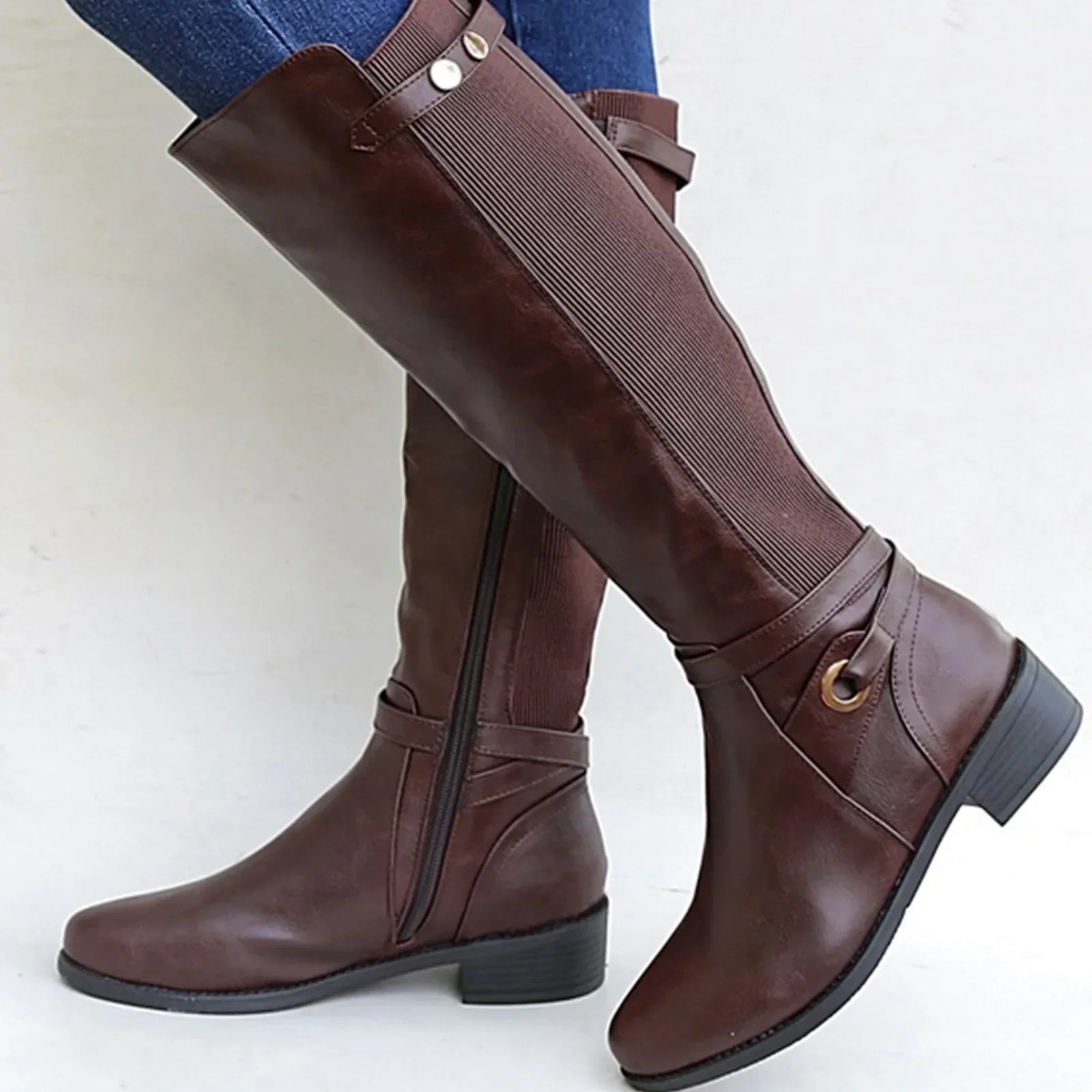 Hazel | Women's Knee-High Buckled Side Zip Boots