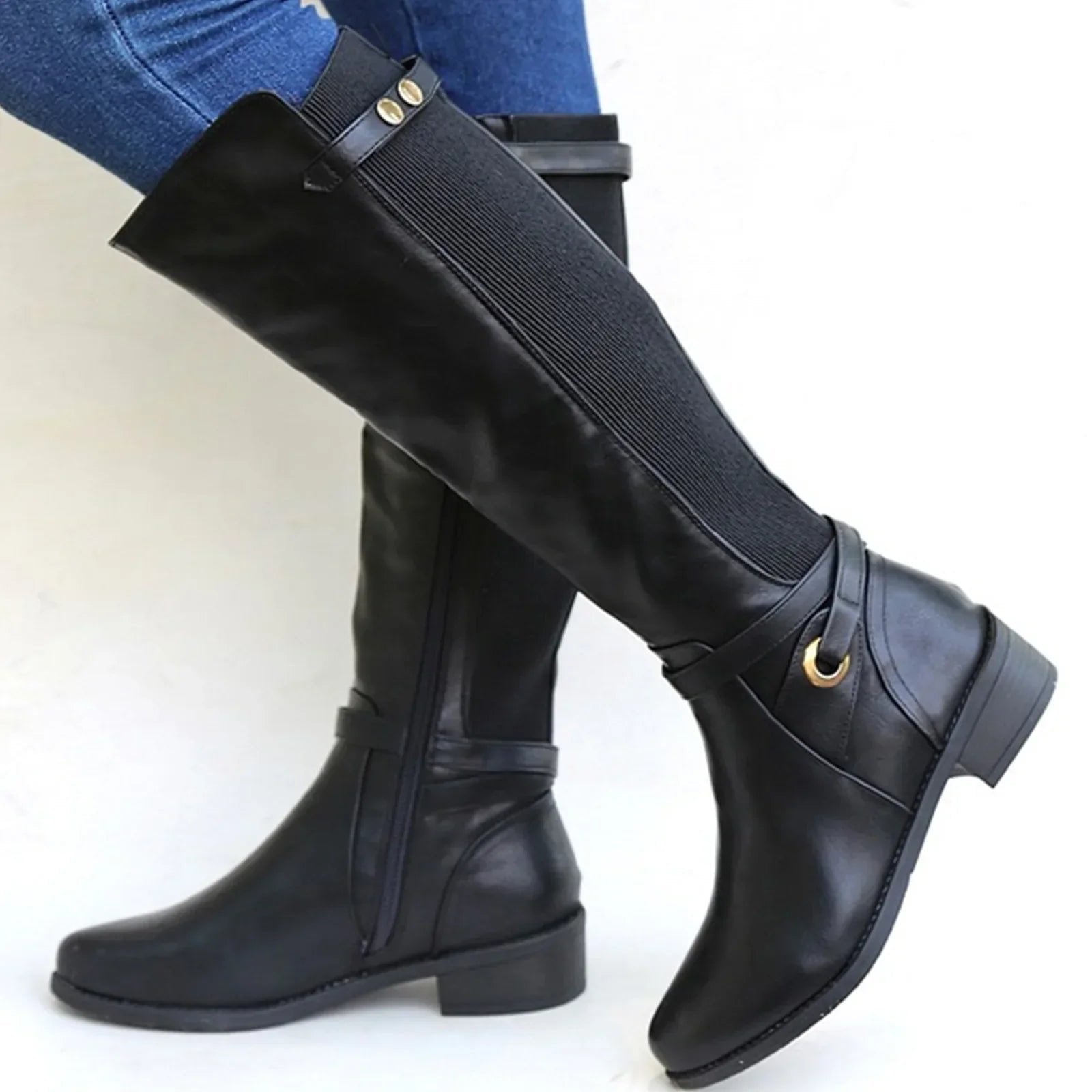 Hazel | Women's Knee-High Buckled Side Zip Boots