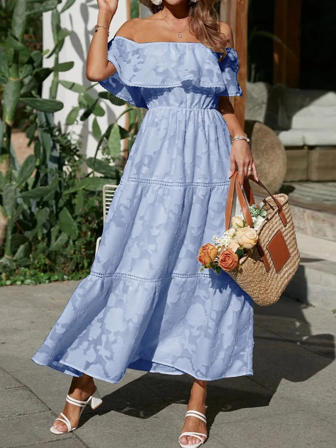 Hillary | Women's Ruffled Off Shoulder A Line Wedding Guest Dress