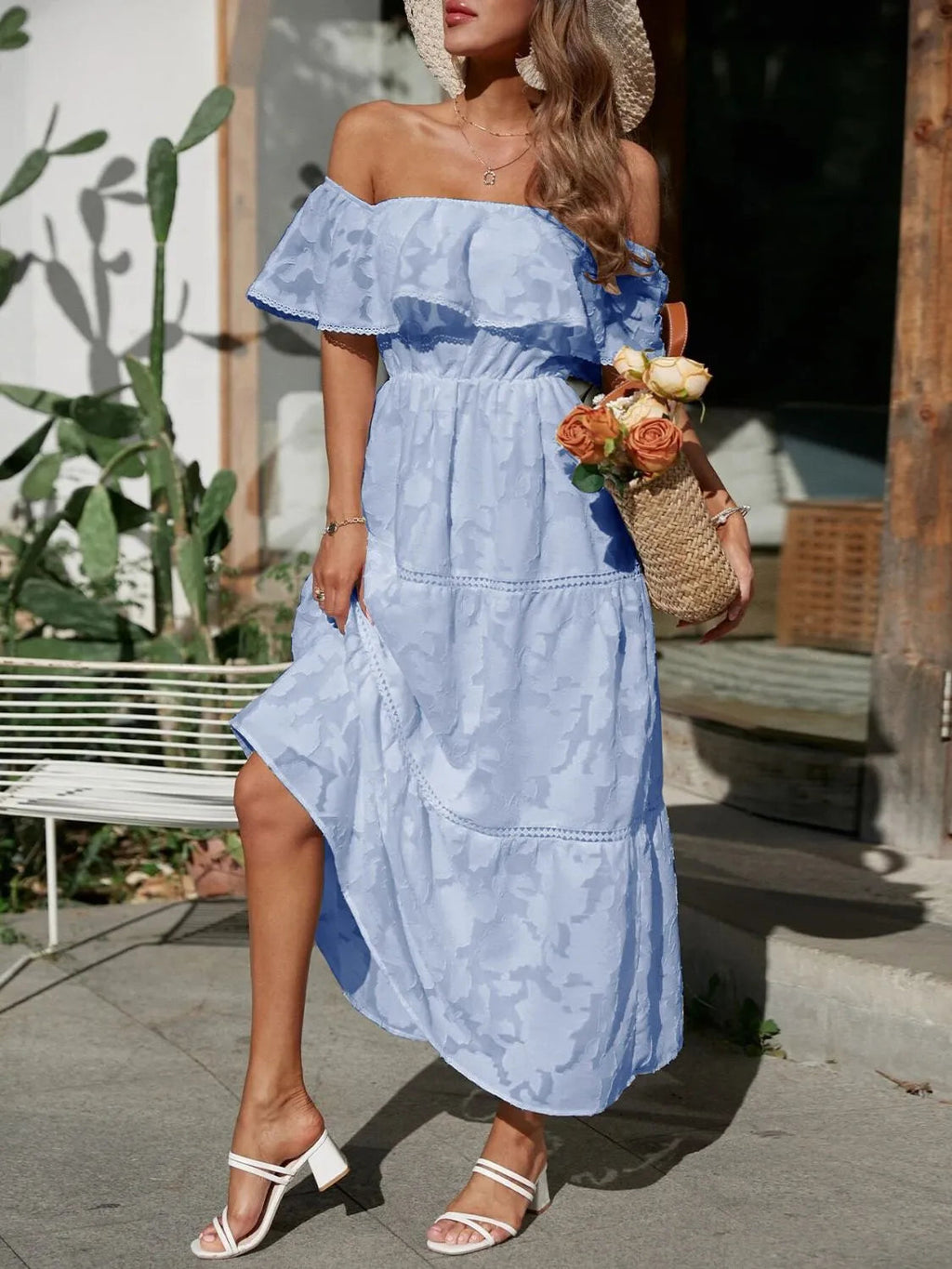 Hillary | Women's Ruffled Off Shoulder A Line Wedding Guest Dress