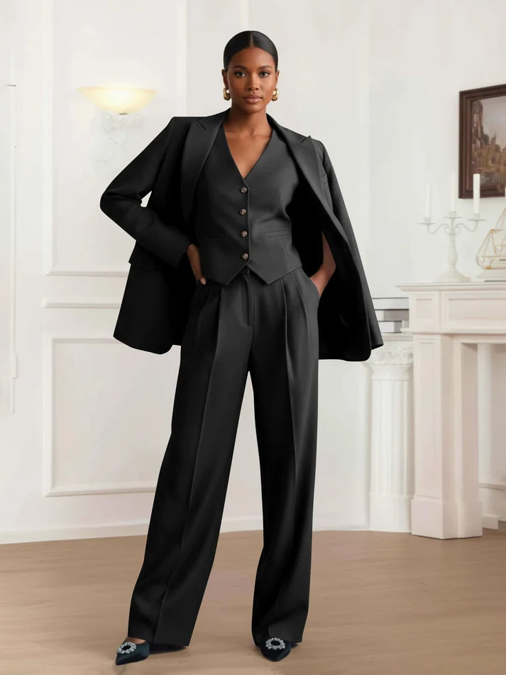 Hope | Women’s Peak Lapel Button Front Long Sleeve Three Piece Set