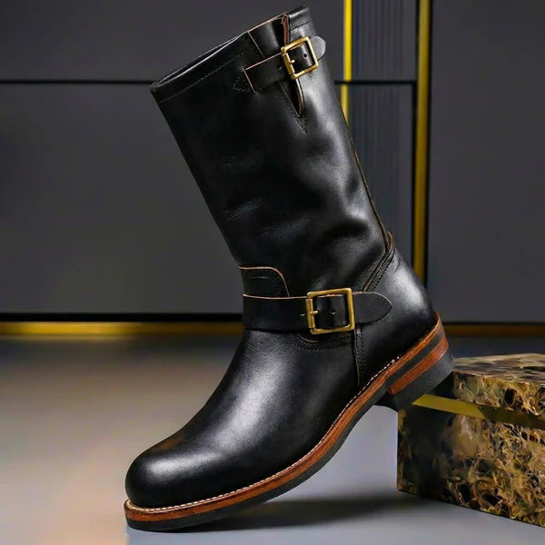Hudson | Men’s Round Toe Buckle Strap Mid Calf Boots