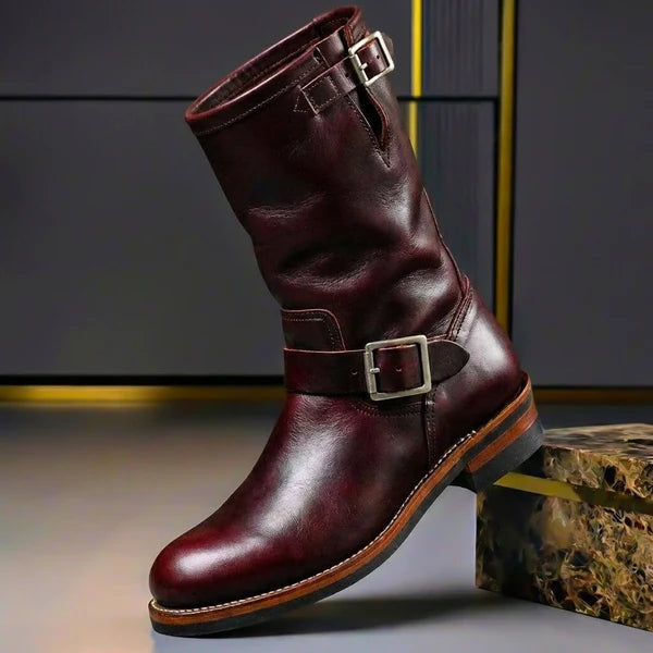 Hudson | Men’s Round Toe Buckle Strap Mid Calf Boots