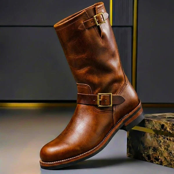 Hudson | Men’s Round Toe Buckle Strap Mid Calf Boots