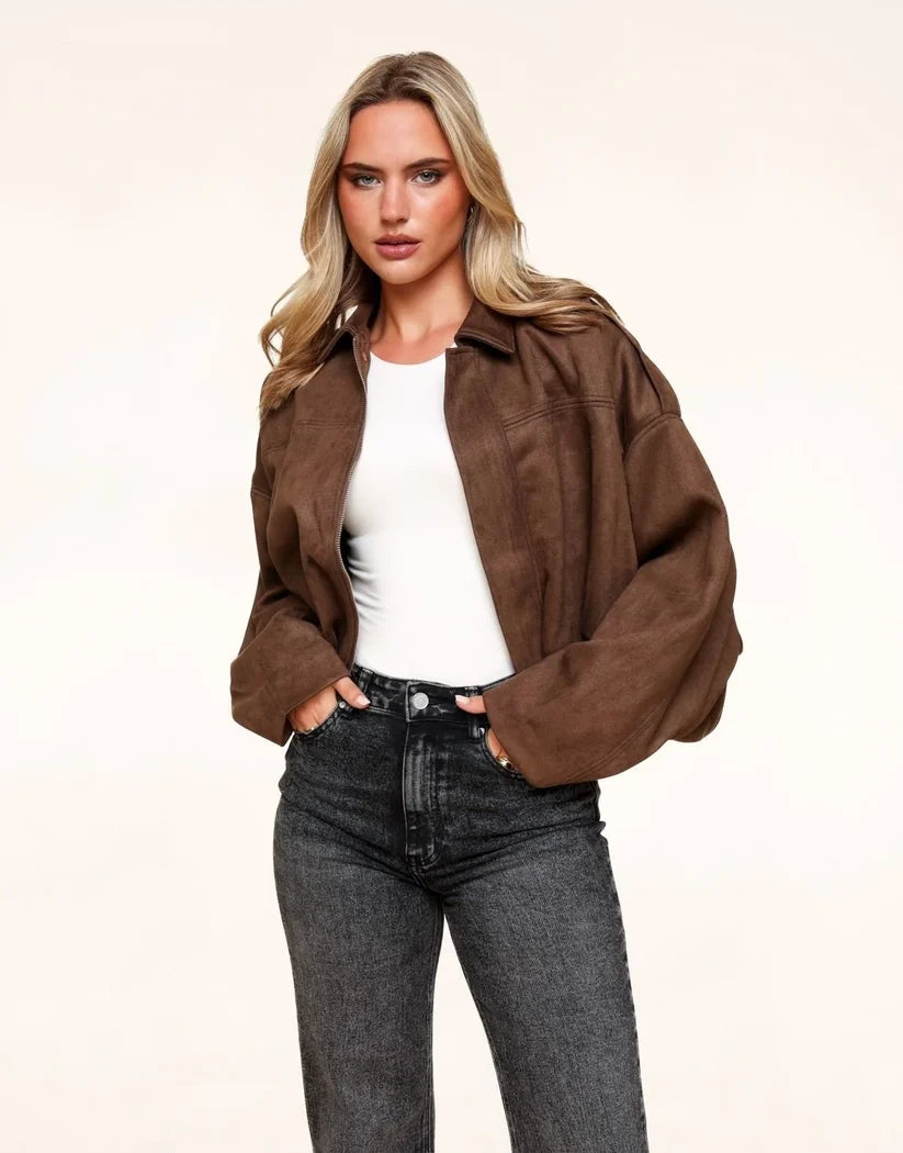 Imani | Women’s Collared Zip Up Oversized Bomber Jacket