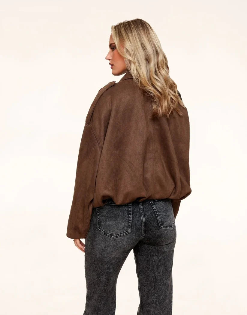 Imani | Women’s Collared Zip Up Oversized Bomber Jacket