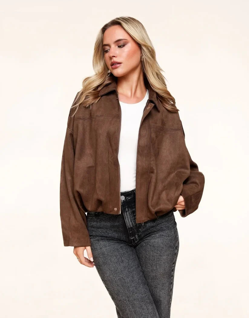Imani | Women’s Collared Zip Up Oversized Bomber Jacket