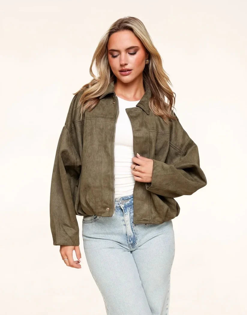 Imani | Women’s Collared Zip Up Oversized Bomber Jacket