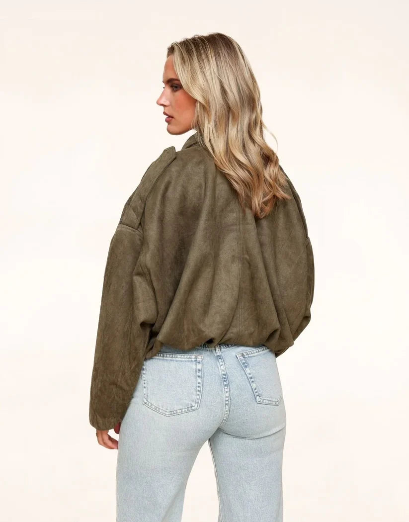 Imani | Women’s Collared Zip Up Oversized Bomber Jacket