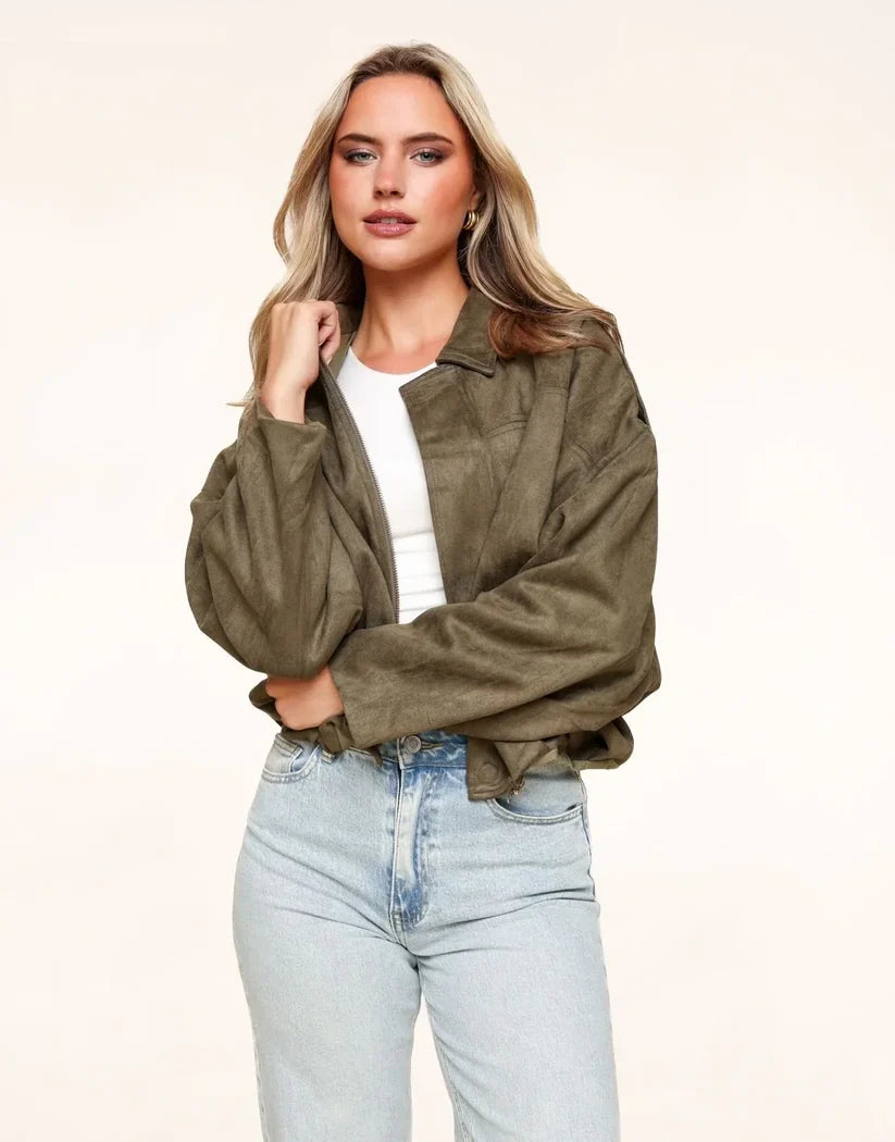 Imani | Women’s Collared Zip Up Oversized Bomber Jacket