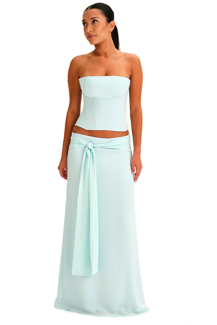 Indira | Women’s Strapless Waist Tie Cropped Two Piece Set