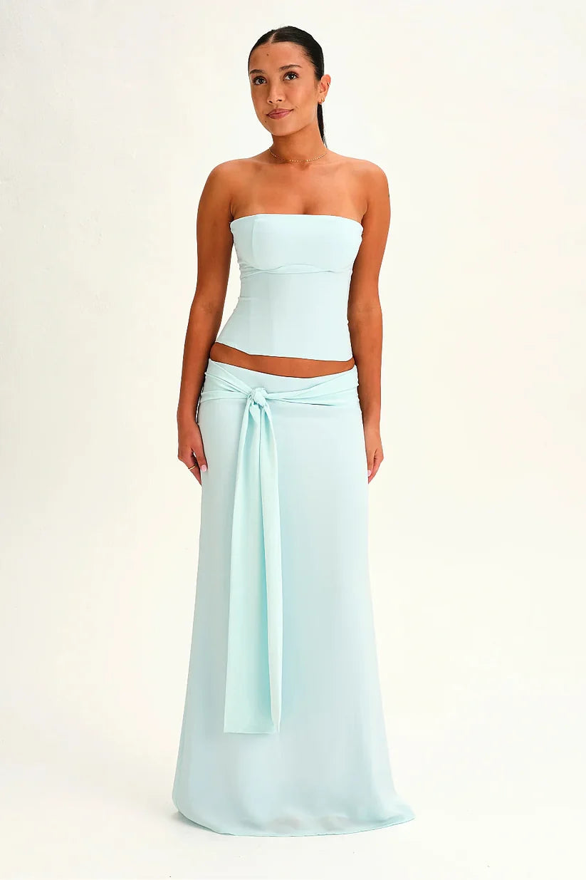Indira | Women’s Strapless Waist Tie Cropped Two Piece Set
