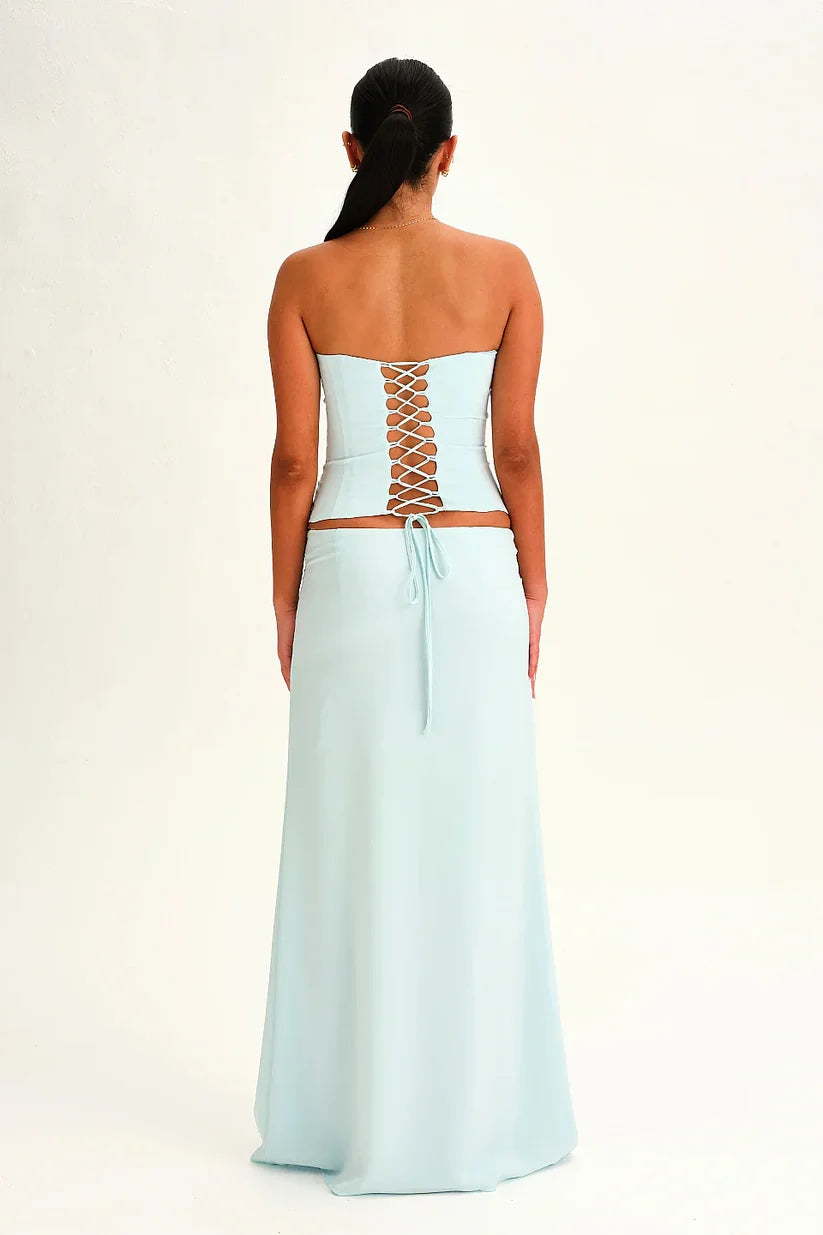 Indira | Women’s Strapless Waist Tie Cropped Two Piece Set