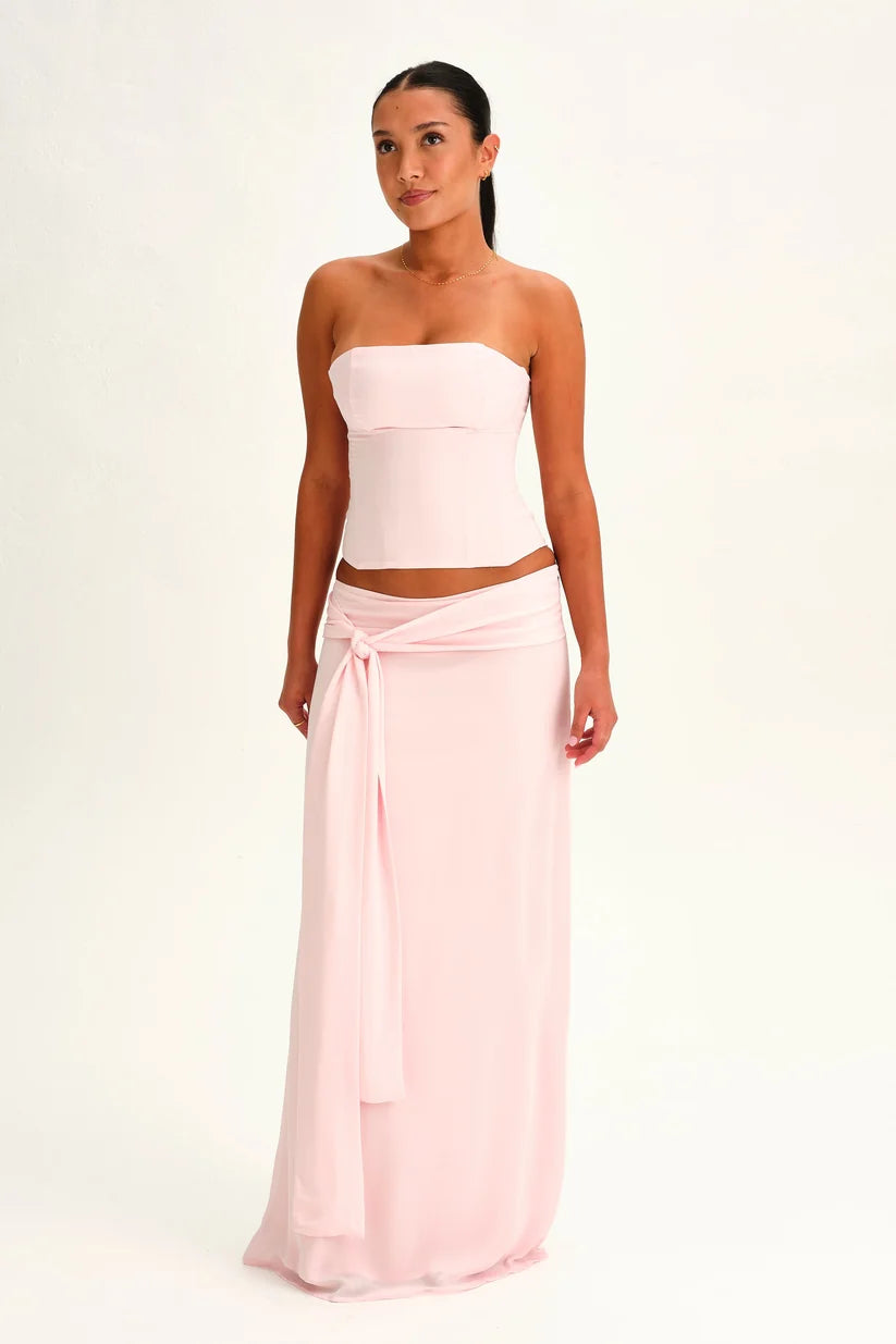 Indira | Women’s Strapless Waist Tie Cropped Two Piece Set