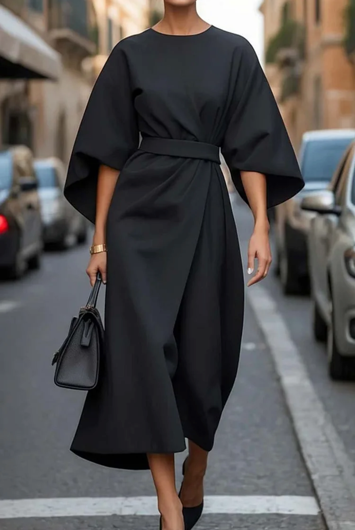 Isabella | Women’s Lantern Sleeve Waistband Midi Dress
