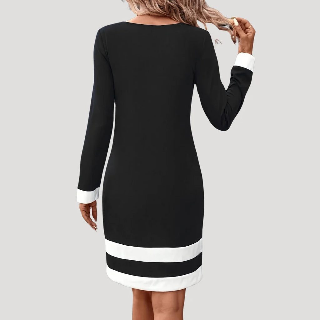Isla | Women's Long Sleeve Round Neck Color Block Midi Dress