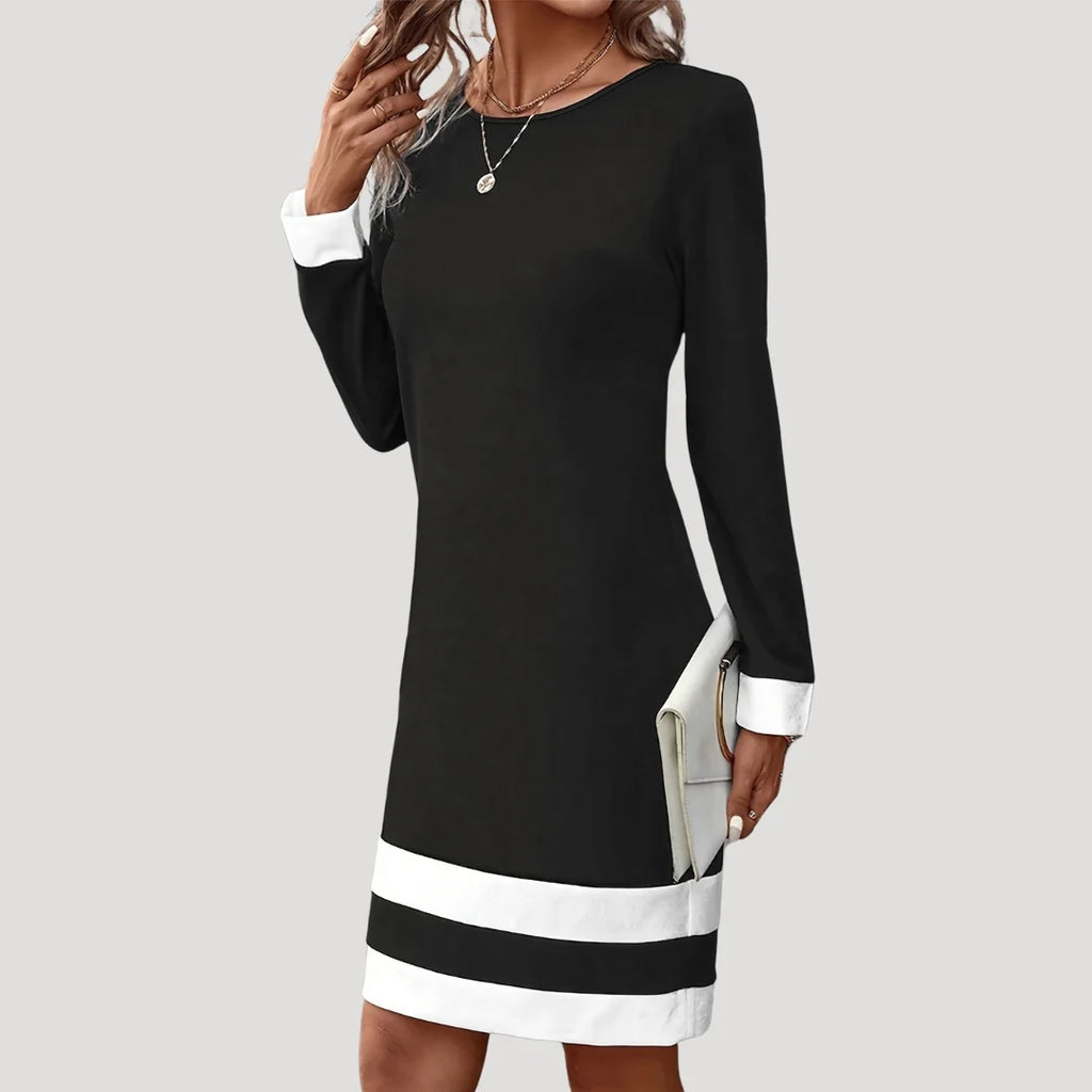 Isla | Women's Long Sleeve Round Neck Color Block Midi Dress