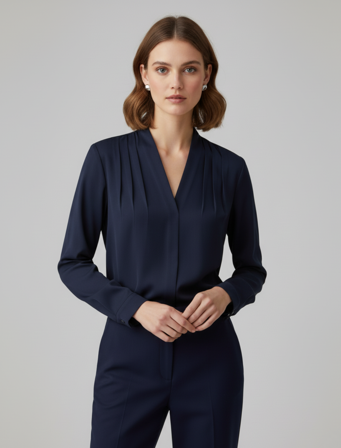 Jacqueline | Women's V-Neck Long Sleeve Pleated Blouse